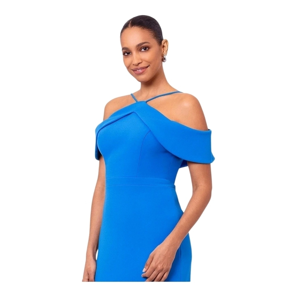 XSCAPE Womens Halter Handkerchief Blue Gown, Size 14